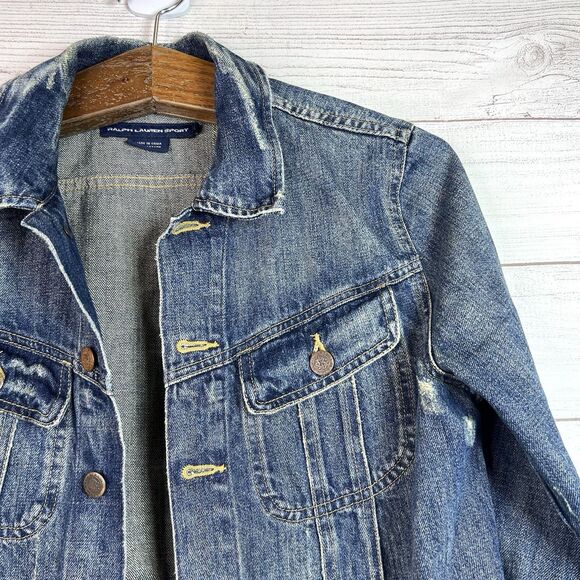 Vintage Ralph Lauren Sport Y2K Denim Jacket Womens Blue Jean Top Distressed Sz S - Picture 4 of 11